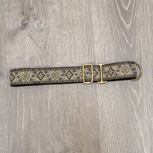 Handmade 1.5" Gold Black Brown and Beige Martingale Dog Collar 22"